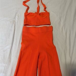 Waydamin Orange Ribbed Two Piece Set